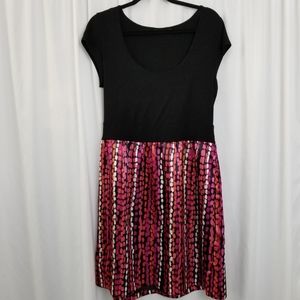 Apt 9 Black & Multi Color Print Short Sleeve Dress